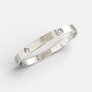 Love with CZ Silver Tone Stainless Steel Bangle Bracelet